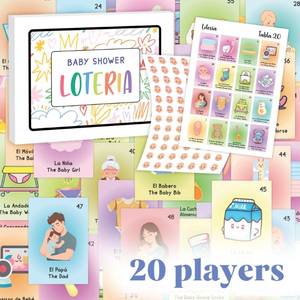 lot 12210 image: WOODAMORE Baby Shower Games - Baby Shower Loteria for Girls and Boys, Bilingual Activities for Kids Ideas, Funny Party Bingo Game Loteria Cards in Spanish and English for 20 Players