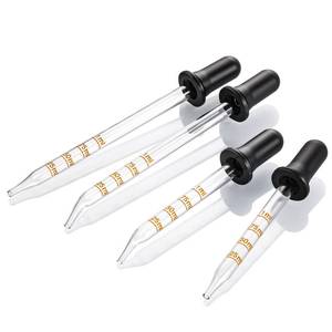 lot 12218 image: 4 Pack, 1 mL Glass Eye Dropper with Measurement - Long and Short, Bent and Straight Tip Calibrated Glass Medicine Droppers, Accurate Dose Pipette Dropper for Essential Oils, Feeding, Ear, Lab, Health Care (Missing One)