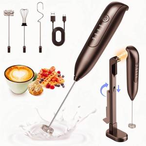 lot 12221 image: Dynooper Electric Milk Frother Handheld coffee frother rechargeable 3 in 1 - LED Display, Wireless Charging - 3 Speeds, Stainless Steel Whisk for Latte, Cappuccino - Jet Black (Doesn�t Turn On)