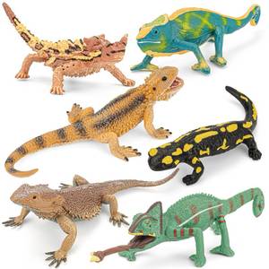 lot 12247 image: THINKBAY 6PCS Large Lizard Figurines Rainforest Animal Toys, Realistic Plastic Reptile Animal Figurines, Includes Bearded Dragon,Fire Salamander,Chameleons,Coast Horned Lizard Toys, STEM Toy for Kids
