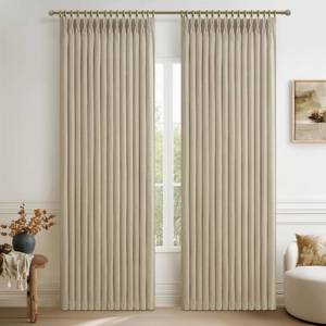 lot 12262 image: Natural Blackout Pleated 88 Inch Viral Curtains for Nursery, Memory Shape Thick Linen Sound Blocking Privacy Neutral Windows Drapes 2 Panels Set Warm Beige Thermal Kids Room Darkening Curtain Back Tab