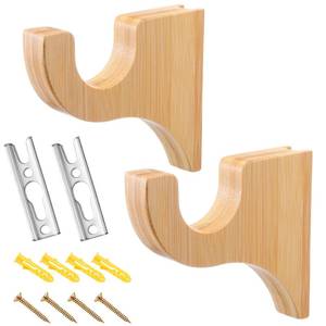 lot 12270 image: Briwooody 2 Pack Wooden Curtain Rod Brackets Curtain Rod Holder Wood Brackets Classics 3 12 Return Bracket for 2in Pole (Wood Color)in