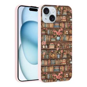 lot 12280 image: Vulfwela Cute Bookshelf Phone Case for iPhone 15 Case 6.1, Aesthetic Rose Flower Floral Pattern Design Shockproof Anti-Scratch Soft Slim Flexible Silicone Pink Funda Cover for Women Girls.in