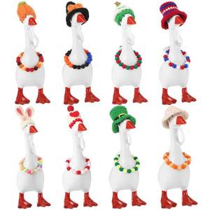 lot 12294 image: Geyoga 16 Pcs 7inch Mini Desk Goose Outfits Christmas Holiday Mini Knitting Hat with Necklace Knitting Desk Goose Headwear Necklace Accessory for Magnetic Goosey Statue Key Holder Decor