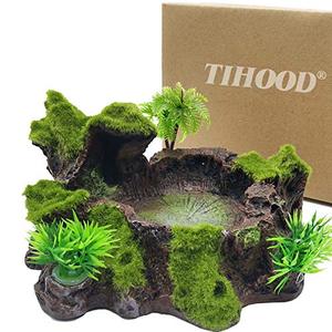 lot 12309 image: TIHOOD Plastic Reptile Tank Decor - Resin Reptile Platform with Artificial Tree Trunk Design - Food Dish Bowl for Lizards, Geckos, Frogs and More