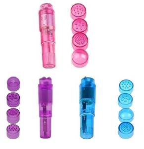 lot 12313 image: Finever Small Mini Vibrating Massager Handheld Portable Tool for Women with 4 Heads Pocket Pen for Face Neck Head Back and Shoulder Pink Purple and Blue