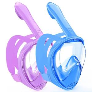 lot 12316 image: Kids Snorkel Mask Full Face, Snorkeling Gear for Kids 2-14 with Camera Mount, 180 Degree Panoramic View Snorkeling Set Anti-Fog Anti-Leak (BluePurple)