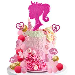 lot 12320 image: MEMOVAN Hot Pink Girl Cake Topper 31PCS -Princess Makeup Cake Topper Decoration with Pink Gold Ball Glitter High Heel Lipstick Lips Bow Tie for Bachelorette Boho Girl Hot Pink Princess Theme Party