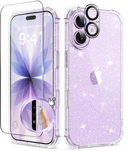 lot 12321 image: BERFY for iPhone 17 Case for Women, Clear Glitter Shockproof Protective Case, Anti-Yellowing, with Screen Protector and Camera Lens Protector 6.3, Sparkle Clearin