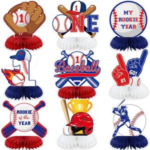 lot 12328 image: 9Pcs Baseball 1st Birthday Table Honeycomb Centerpieces, Rookie of the Year 1st Birthday Party Decorations, Baseball Themed My Rookie Year One Year Old Birthday Party Supplies