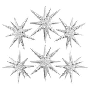 lot 12330 image: Silver Star Balloons 6pcs Foil Mylar Balloons 22 Inch Large Cone Spike Explosion Star Balloon Party Decorations for Christmas Birthday Bachelorette Disco Party