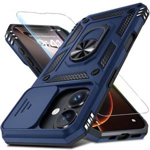 lot 12332 image: Janmitta Case for iPhone 15 Phone Cover Built in Slide Camera Lens CoverScreen Protector,Heavy Duty Shockproof Full Body PhoneCase with Finger Ring Holder Kickstand,Blue