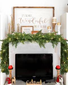 lot 13267 image: DearHouse 9Ft Artificial Christmas Pine Garland with 100LED Lights, Winter Greenery Garland for Holiday Season Mantel Fireplace Table Runner Centerpiece Decoration