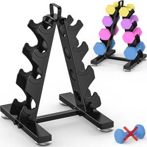 lot 13270 image: TomCare 4 Tier Dumbbell Rack Stand Only, Weight Rack for Dumbbell Set (5-15 LB) Home Gym Storage Rack for Weights Metal A-Frame Strength Training Dumbbell Racks with Handle (Dumbbells not Included)