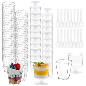lot 13274 image: UrbanRoots 300 Pack Clear Plastic Dessert Cups(5 oz),Disposable Parfait Cups For Pudding, Fruit and Ice Cream,Mini Shooter Cups With Spoons For Party,appetizer cups