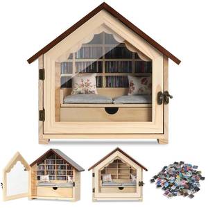 lot 13283 image: Anxiety Bookshelf, 300 Pcs Mini Books Bookshelf Decor Display for Stress Relief and Fun Decor Mini Ornament Shake Away Your Anxiety Miniature Library Gifts for Book Lovers (Natural Wood)