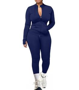 lot 13285 image: UOUA Two Piece Outfits Women Tracksuit Sets Long Sleeve Zip Up Jacket and Leggings for Gym Workout Set Navy M