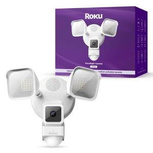 lot 13289 image: Roku Floodlight Camera for Home Security, Wired Outdoor Security Camera with 270deg 1080p HD Night Vision, Dimmable Floodlights, Motion and Sound Detection, Remote Monitoring