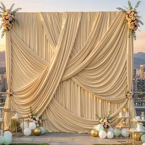 lot 13290 image: 20ft12ft Champagne Backdrop Curtain for Wedding Parties, 4 Panels Wrinkle Free Polyester Photo Backdrop Drapes Back Drop Cloth for Birthday Photography Background
