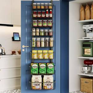 lot 13301 image: Over The Door Pantry Organizer, 8-Tier Over The Door Organizer with Adjustable Baskets, Metal Hanging Spice Rack for Pantry Organizers and Storage, Suitable for Kitchen Laundry Room and Bathroom, Black