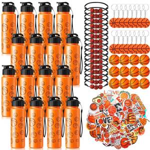 lot 13305 image: LemonRoad 164 Pcs Sports Party Favors Set 16 Plastic Cups 16 Charm Bracelets 16 Keychains 16 Mini Foam Stress Balls 100 Stickers for Sports Party Supplies (Basketball)