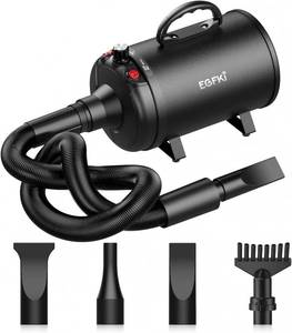 lot 13311 image: EGFKI Dog-Hair-Dryer, 5.2HP 3800W High Velocity Pet Blow Dryer with Heater for Grooming, Speed Temperature Adjustable Dog Blower Grooming Dryer with 4 Nozzles