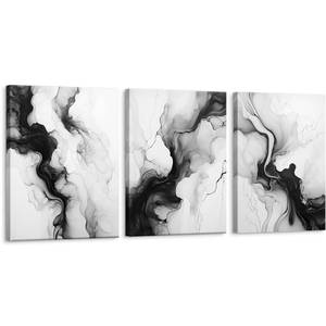 lot 13312 image: Zessonic Abstract Black and White Wall Art Framed Canvas Print Grey Modern Contemporary Smoke Shape Monochrome Artwork for Living Room, Bedroom, Office Decor - Set of 3, 12x16 Inch (Ready to Hang)