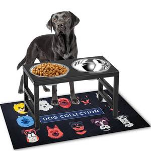 lot 13318 image: ADENGL Metal Raised Dog Bowl, 10 Tall Elevate Dog Feeder Stand with 2 Stainless Steel 42oz Bowls and 16x24 Non-Slip Mat � Stronger Dogs Food and Water Bowl Stand (Black)in