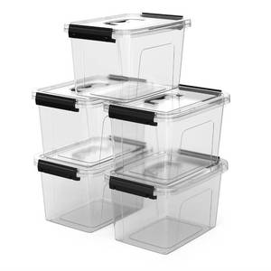 lot 19602 image: Krihan Stackable Clear Storage Bins with Latching Lids, 6-Quart (5-Pack) - Durable Plastic Organizing Containers with Handles for Home, Office, Closet and Pantry Organization