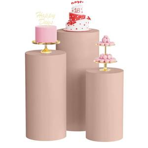 lot 19618 image: Wokceer Cylinder Pedestal Stand Covers for Party 3Pcs Spandex Nude Cylinder Stand for Party Covers Plinth Pedestal Stand Cover Pillar for Birthday Party Wedding Decor