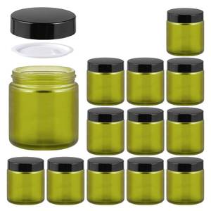 lot 19626 image: 4oz Glass Jars with Lids, HOA Kinh 12 Pack Green Frosted Glass Jars with Lid Empty Cosmetic Containers Round Airtight Glass Jar with Black Lids for Storing Lotions, Powders, and Ointments