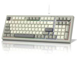 lot 19630 image: womier DK98 Retro Wired Gaming Keyboard Creamy Membrane with Rainbow RGB Backlight - Quiet,Volume Knob,PBT Keycap 97 Key ANSI Layout Compatible with Windows 108.187 (Grey)