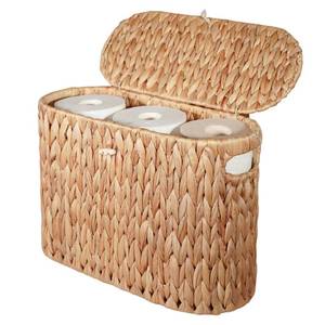 lot 19642 image: PINXIURY Water Hyacinth Toilet Paper Storage Basket, Bathroom Toilet Organizer with Lid, Woven Toilet Paper Holder for 6 Mega Rolls Bathroom Storage, Magazine Holder for Office, Bedroom
