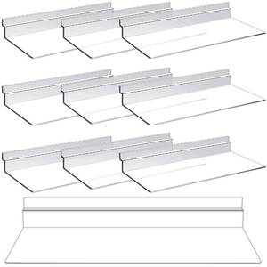 lot 19652 image: Kathfly 6 Pack 4 x 10 Inch Slatwall Shelves Hanging Accessories Clear Slatwall Shelf Plastic Shelves for Wall, Home Shoe Stores Boutiques Supplies (Clear)