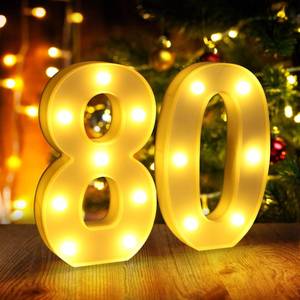 lot 19674 image: 80th Birthday Decorations for Women Men,Happy 80 Birthday Decorations for Centerpieces Table,80 Light Up Numbers Sign Led for Party Backdrop Wall Decor for Wedding Anniversary Home
