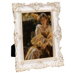 lot 19675 image: eletecpro 5x7 Vintage Picture Frame with Real Glass Cover, Ornate Antique Photo Frame, Display 5x7 Picture for Tabletop or Wall Hanging, White Home Decor for Gallery Art