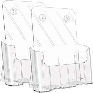 lot 19678 image: KTRIO Acrylic Brochure Holder 8.5 x 11 Clear Literature Display Stand, Plastic Flyer Holder for Trifold Brochures, Menus, Magazines, Pamphlets, Documents, Desk or Wall Mount, 2 Pack