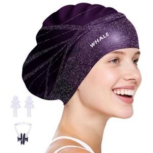 lot 20001 image: WHALE Extra Large Swim Cap Designed for Men and Women with Thick, Long Hair, Hair Extensions Or Afro-Textured Hair Long-Hair Swim Cap Highly Waterproof to Keep Hair Dry (Purple)