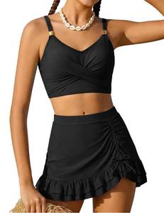 lot 20002 image: Luckrizyy Girls 2 Piece Swimsuit Cute Tween Bikini Set with Adjustable V-Neck Top and Ruffle Swim Suits for Teen Girls 7-16Y Black