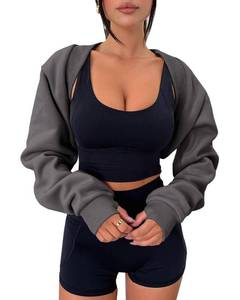 lot 20010 image: Zwurew Dark Grey Shrug Y2K Tops Long Sleeve Bolero Shrug Sweatshirts Open Front Workout Gym Tops Shrugs Large