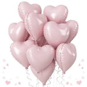 lot 20015 image: Baby Pink Heart Balloons, 18 Inch Pink Heart Balloons, 12Pcs Large Pearl Pink Heart Shape Foil Balloons, Pastel Pink Helium Foil Balloons for Boho Girls Women Birthday Wedding Baby Shower Valentines