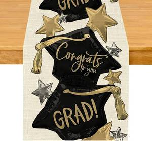 lot 20023 image: UEQIKI Watercolor Graduation Cap Table Runner for Home Party Decorations Seasonal Summer Washable Kitchen Dining Table Decor for Birthday Party Coffee Table Family Dinners Holiday Wedding 13x72 Inch