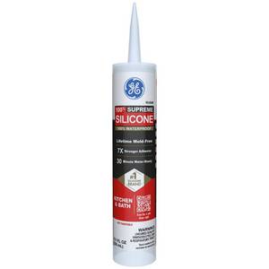 lot 20024 image: GE Supreme Silicone Caulk for Kitchen and Bathroom, Clear, 10 fl oz Cartridge, 1 Pack - 100percent Waterproof Silicone Sealant, 7X Stronger Adhesion, Shrink and Crack Proof