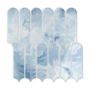 lot 20029 image: VEELIKE Long Fish Scale Peel and Stick Tile Backsplash Cream Blue Peel and Stick Backsplash for Kitchen Wall Bathroom 12 Sheets 12ftftx12ftft Self Adhesive Waterproof Stick on Back Splash Tile for Kitchen