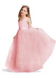 lot 20030 image: GELOMARI Satin Flower Girl Dress V-Back First Communion Girls Dresses White Maxi Ball Gown for Wedding Party with Bow-Knot(12-13Y Pink)