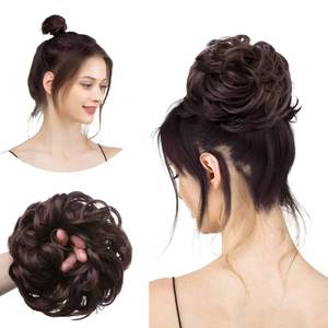 lot 20032 image: CJL HAIR Large Messy Bun Hair Piece Wavy Curly Scrunchies Synthetic Chignon Ponytail Hair Extensions Thick Updo Hairpieces for Women Chocolate Brown