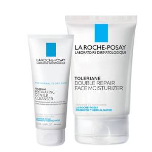 lot 20033 image: La Roche-Posay Toleraine Skin Care Set, Double Repair Face Moisturizer 100ml and Hydrating Gentle Cleanser 50ml, Oil Free Moisturizer and Face Wash (Partially used)
