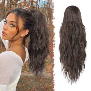 lot 20036 image: FESHFEN Ponytail Extensions - Drawstring Ponytails Hair Extension Long Curly Wavy Hair Piece Synthetic Brown Pony Tail Hairpieces for Women, Medium Brown 18 inch