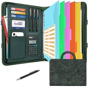 lot 20039 image: NATISERAUM Portfolio Organizer - 3 Ring Binder with Zipper, Vegan Leather Business Padfolio Folder with Notepad Includes 5 Dividers with 10 Pockets for Documents Files for Men Women