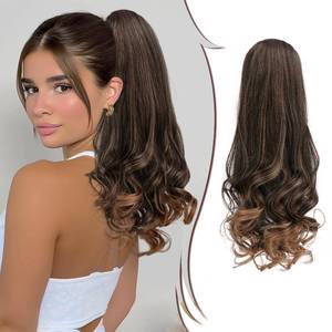 lot 20041 image: PEACOCO Long Wavy Drawstring Ponytail for Black Women - 18 Inch Blonde Ponytail Extension Synthetic Pony Tails Hair Extensions Hairpiece for Daily Use